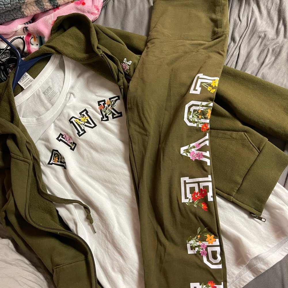 PINK Olive Green Hoodie and Sweatpants Set